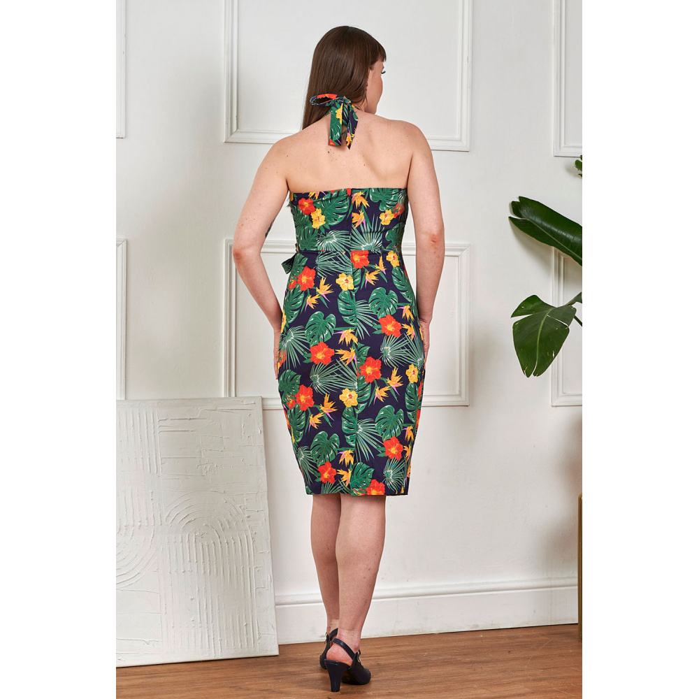 Banned - Evie Tropical Summer Sarong Kokerjurk - Donkerblauw